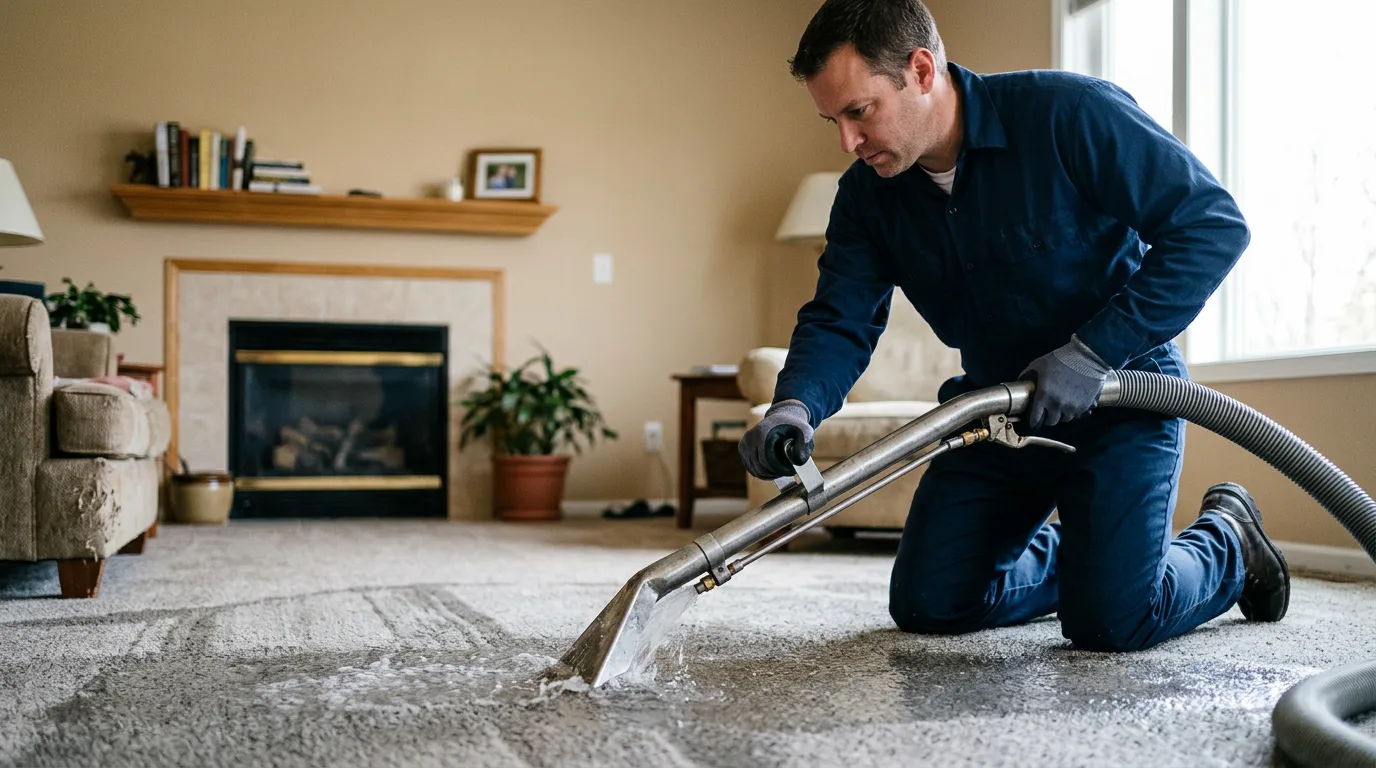 Water damage restoration technician working near Liberty, WV